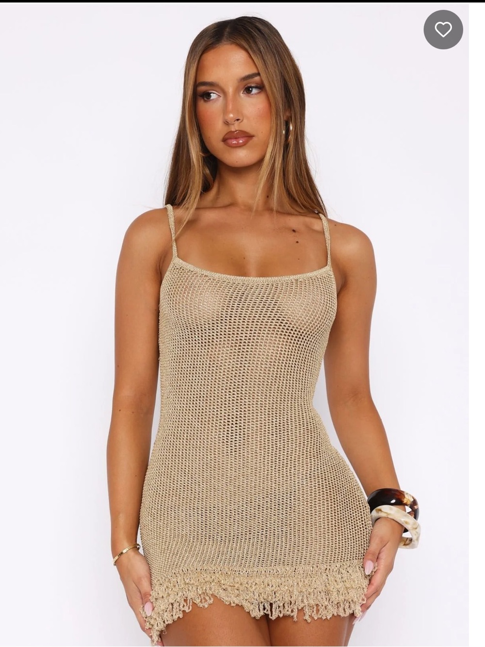 White Fox Boutique Tan Crochet Midi Dress